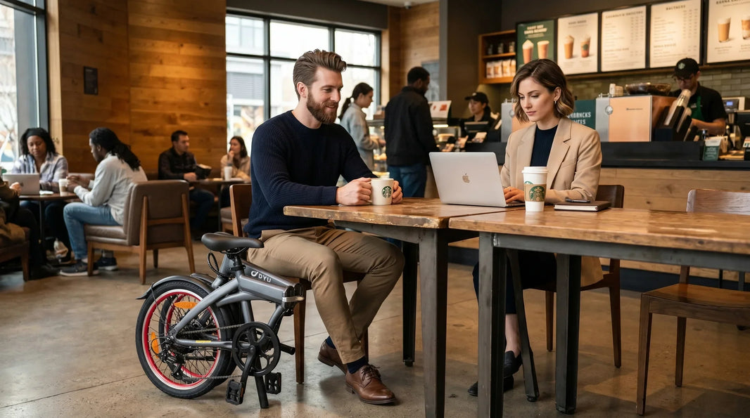 DYU SP1 removable battery e-bike folded for office charging
